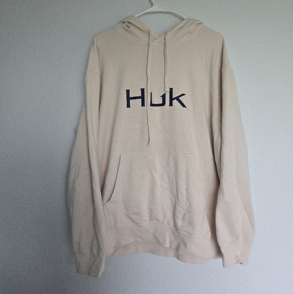 Huk Off-White Hoodie with Navy Logo
